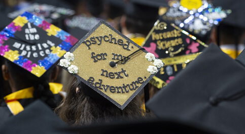 Backs of mortar boards at commencement